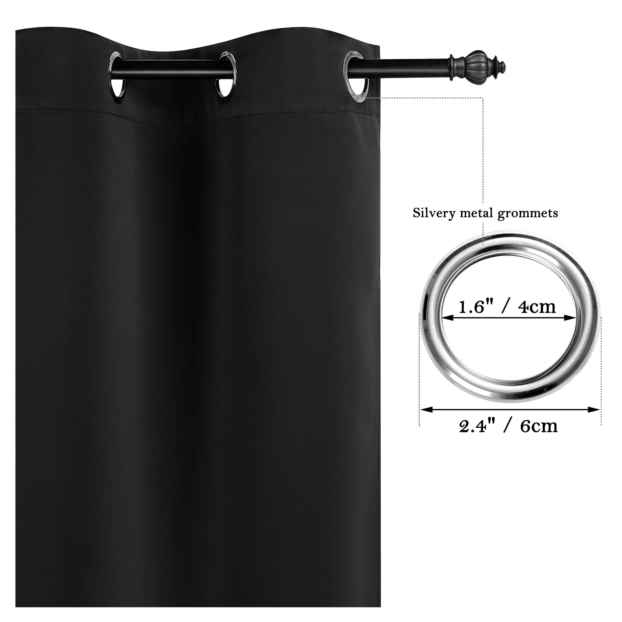 Unique Bargains Blackout Window Curtains Kitchen Panels Set of 2 Black 52" x 36"