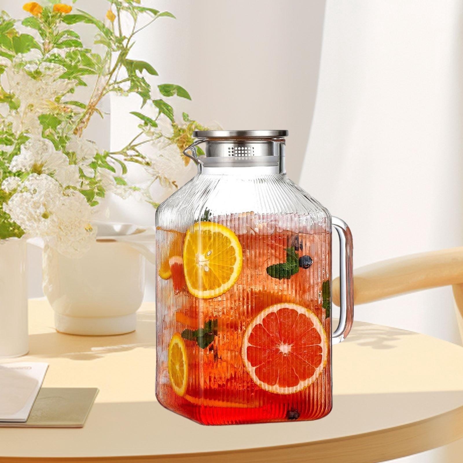 Fiocias Glass Pitcher 3800ml Clear Body Cold Water Bottle Gifts Container Sturdy Space Saving for Coffee Beverage Milk Lemonade Juice Clear Handle