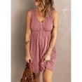 thumbnail image 3 of Vestido de verano sin mangas con escote en V y cintura elástica, diseño de un solo pecho para una elegancia femenina, 3 of 5