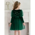 thumbnail image 3 of Toddler Girls Velvet Dresses Bubble Sleeve Dress Fall Winter Long Sleeves Dress for Holiday Party 1-6 Years, 3 of 8