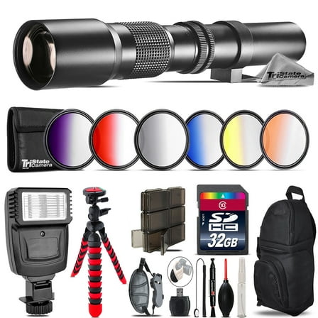 500mm Telephoto Lens for Nikon D3100 D3200   Flash   72" Monopad - 32GB Kit