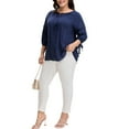 thumbnail image 3 of Agnes Orinda Women Plus Size Tops Tie Neck 3/4 Sleeves Hollow Out Tassel Bowknot Casual Tunic Blouse 4X Navy Blue, 3 of 6