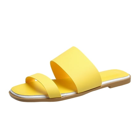 

nsendm Fat Tire Slides Sandals Women Ladies Fashion Summer Solid Color Leather Versatile Coconuts Sandals for Women Yellow 8.5