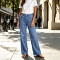 thumbnail image 4 of Karymi Jeans for Women Solid Denim Straight Leg Jeans, Button Zipper Fly High Waist Wide Floor-Length Denim Long Pants with Front Slant Pockets, Pants for Women, 4 of 6
