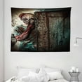 thumbnail image 1 of Zombie Decor Tapestry, Monster behind the Door Looking with Evil Eyes Hell Nightmare Modern Print, Wall Hanging for Bedroom Living Room Dorm Decor, 80W X 60L Inches, Umber Teal Tan, by Ambesonne, 1 of 2