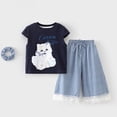 thumbnail image 5 of KPOPLK Toddler Baby Girl 2Pcs Clothes Short Sleeve Pattern Print Top Pants Set Summer Casual Outfits Size 9-10 Years,Navy, 5 of 8