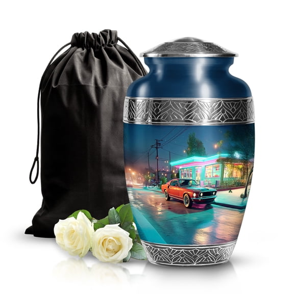 SABURIAL Car Urn - Cremation Urn for Mom & Dad Ash - Handmade Urns for Adult Human Ashes - Burial Funeral Memoriaal Urns for Ash - 10 Inch - Large with Velvet Bag