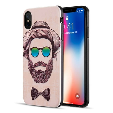 Insten 3D Embossed Printing Beard Guy Dual Layer Hybrid PC/TPU Rubber Case Cover For Apple iPhone XS (Best Iphone Color For Guys)