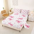 thumbnail image 2 of Erosebridal Pink Polka Dot Bow Bed Sheets for Girls, Watercolor Ribbon King Sheets for Kids, 4pcs, 2 of 6