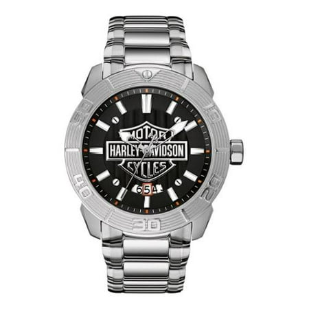 Harley-Davidson Men's Bulova Watch, Embossed Bar & Shield Stainless Steel 76B169, Harley Davidson