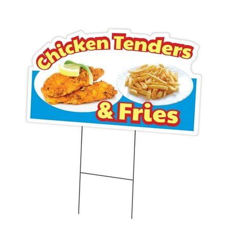 CHICKEN TENDERS & FRIES Yard Sign 18" X 24" & Stake | Advertise Your Business | Stake Included Image On Front Only | Made in The USA