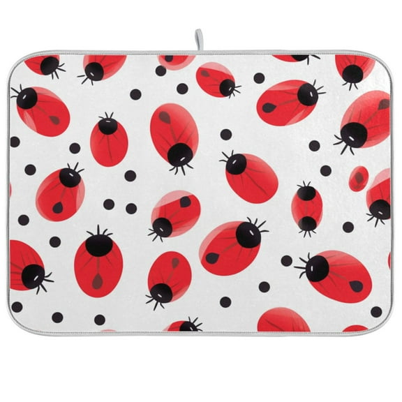 Ladybugs Dish Drying Mat Microfiber Kitchen Pad Large Counter Absorbent Dish Mats Drainer Rack 18"x24"