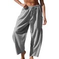 thumbnail image 2 of Women's Wide Leg Striped Pants Casual Loose Drawstring Low Waist Palazzo Harem Pants with Pockets Black S, 2 of 7