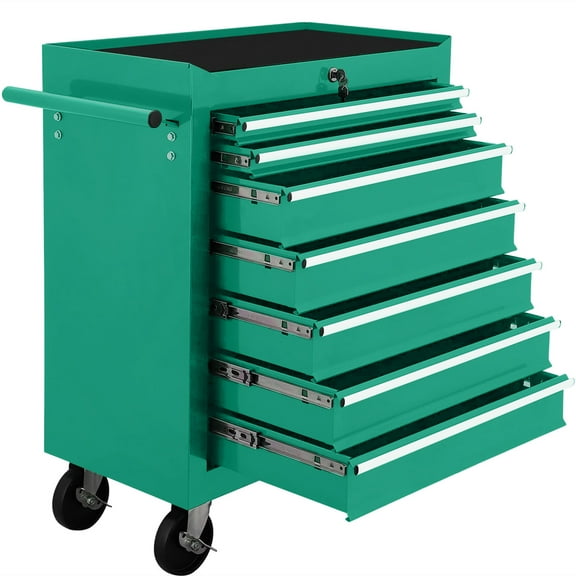 Aukfa Tool Chest, 24.5 in 7-Drawer Steel Rolling Tool Box on Wheels for Workshop Garage, Green