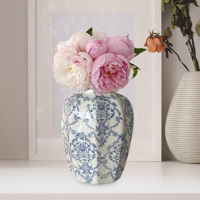 Jarrón de cerámica chino para flores, soporte para plantas, adorno decorativo, elegante arreglo floral para centros de mesa, interior y oficina. Begonia 10cmx24cm