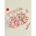 thumbnail image 3 of BemeyourBBs Newborn Baby Girl 4th of July Outfit Patriotic Romper Dress Independent Day Clothes Cotton Linen Fourth of July Heart American Flag Print Sleeveless Strap Tie-up Ruffle Bodysuit Dress, 3 of 9