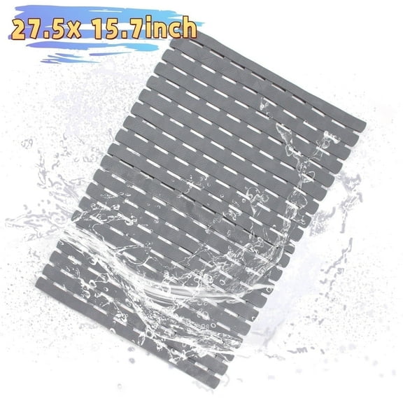 Long Foldable Non Skid Bath Mat for Shower with Suction Cups Grey Color
