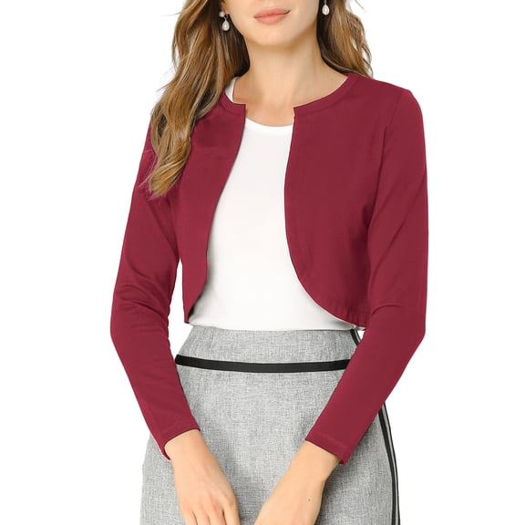 Allegra K Women's Elegant Solid Curved Hem Long Sleeves Crop Shrug Cardigan