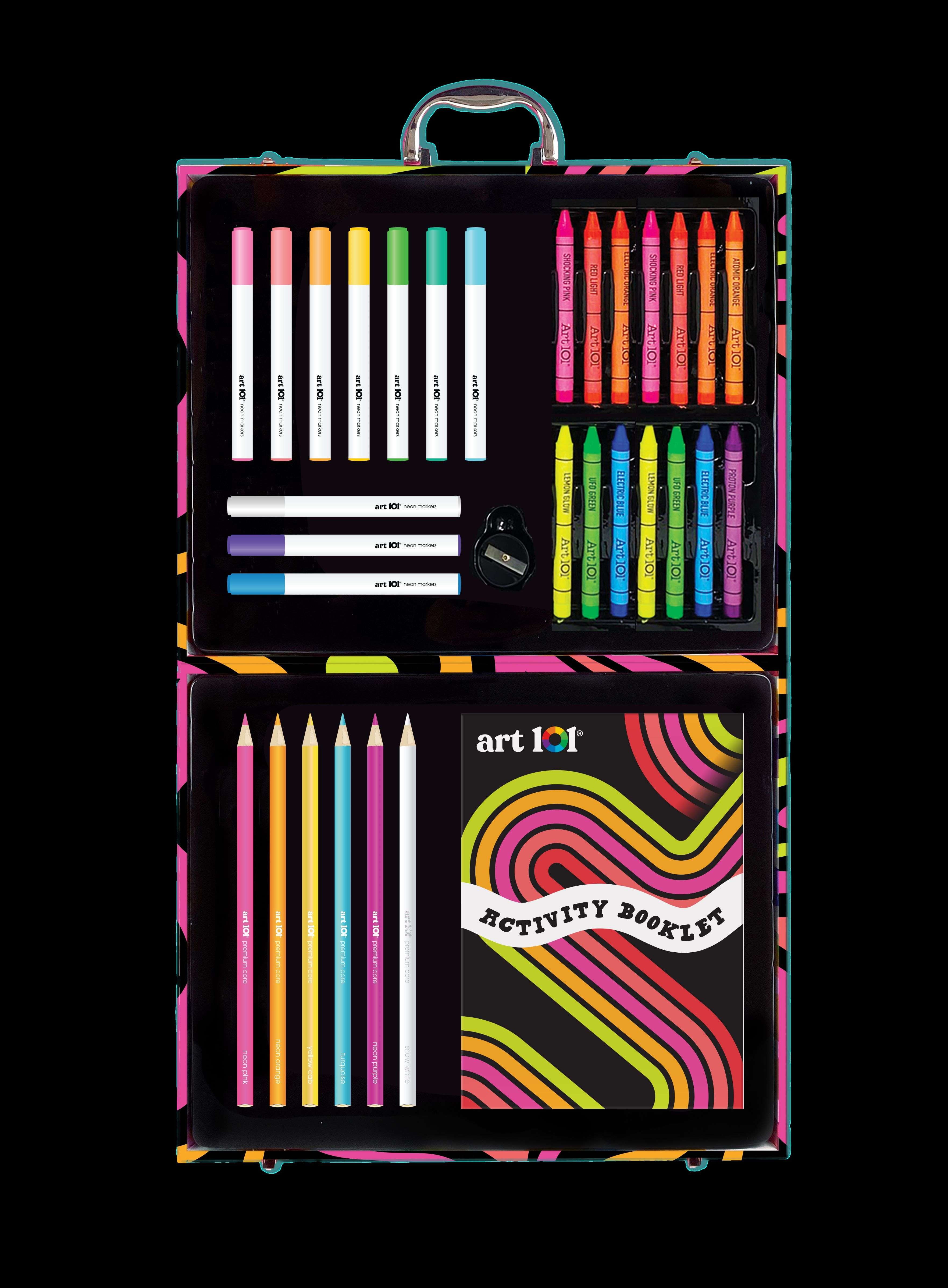 Art 101 Neon Art Activity Case, 32 Piece Coloring Set, for Child Ages 8+