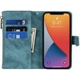 thumbnail image 6 of Wallet Case Compatible with iPhone 12 Pro/iPhone 12 Case,[9 Card Slots] [Wrist Strap] [Stand Feature] Zipper Cash Pocket Magnetic Leather Cover Shockproof Slim Case for iPhone 12 Pro,6.1" Blue, 6 of 16
