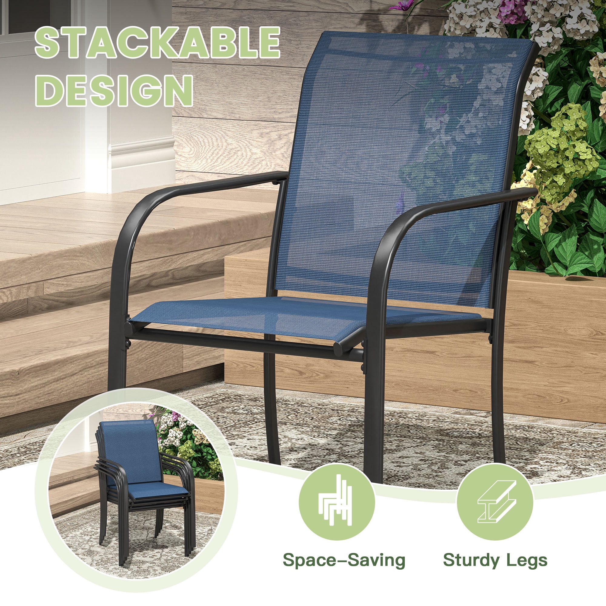Vicllax 9-Piece Round Outdoor Patio Dining Furniture Set Table and Chair Metal Frame for Porch Deck