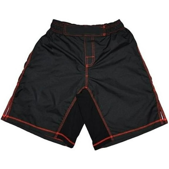 MMA Board Shorts Black with Red Stitching 5XS NO Logo Martial Arts, Sparring Fitness Gym Equipment Grappling Shorts, Kickboxing Shorts, Fighting Shorts, Muay Thai Training Shorts