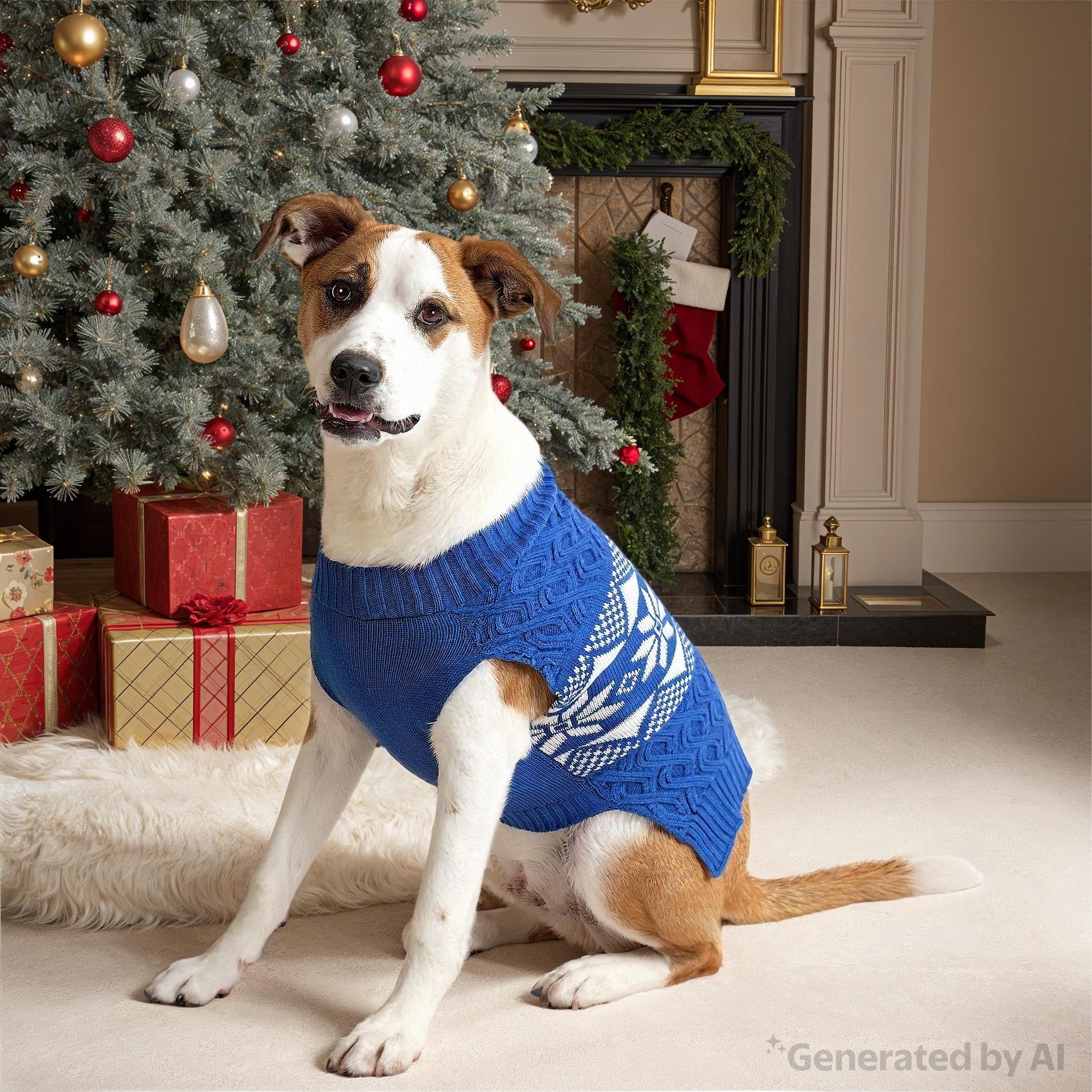 Vibrant Life Holiday Pet Sweater for Dogs, Snowflakes, Blue, Medium