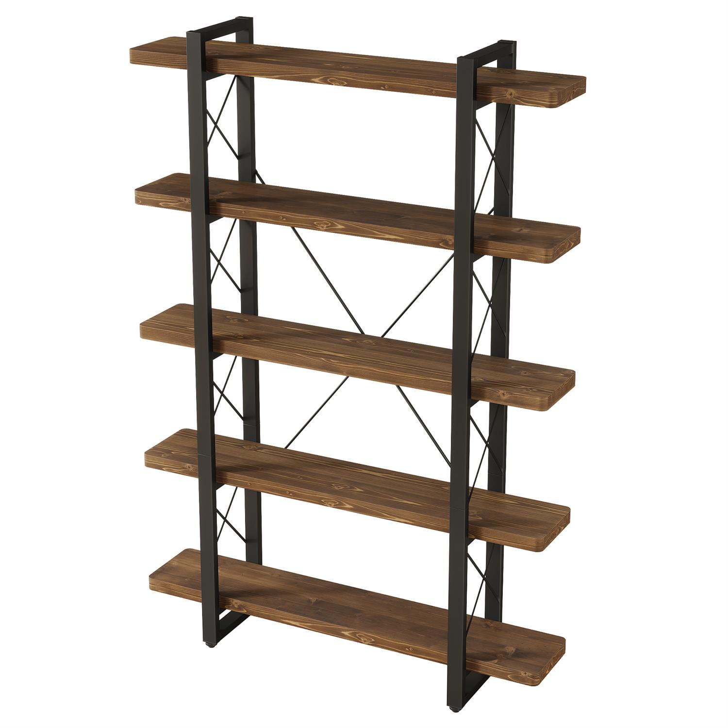 Demi Bonn 72" Industrial Wooden Bookshelf, Multi-Level Display Storage with Metal Construction for Living Room, Brown