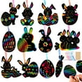 thumbnail image 4 of EARKITY Easter Crafts, 36 Pcs Rainbow Scratch Art Paper with Ribbons/Stickers/Bells, Bunny Scratch Art Paper, Easter Hanging Ornament for Kids Home Classroom Easter Party Favor Gift Egg Basket Stuffer, 4 of 5