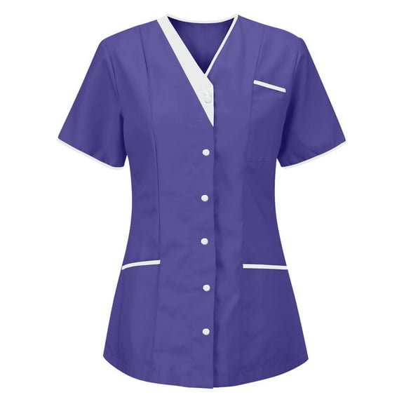 Fshiont Women's Short Sleeve Scrub Tops Scrubs Tops for Women Housekeeping Uniform Shirts Nurse T Shirt Top Purple 2XL
