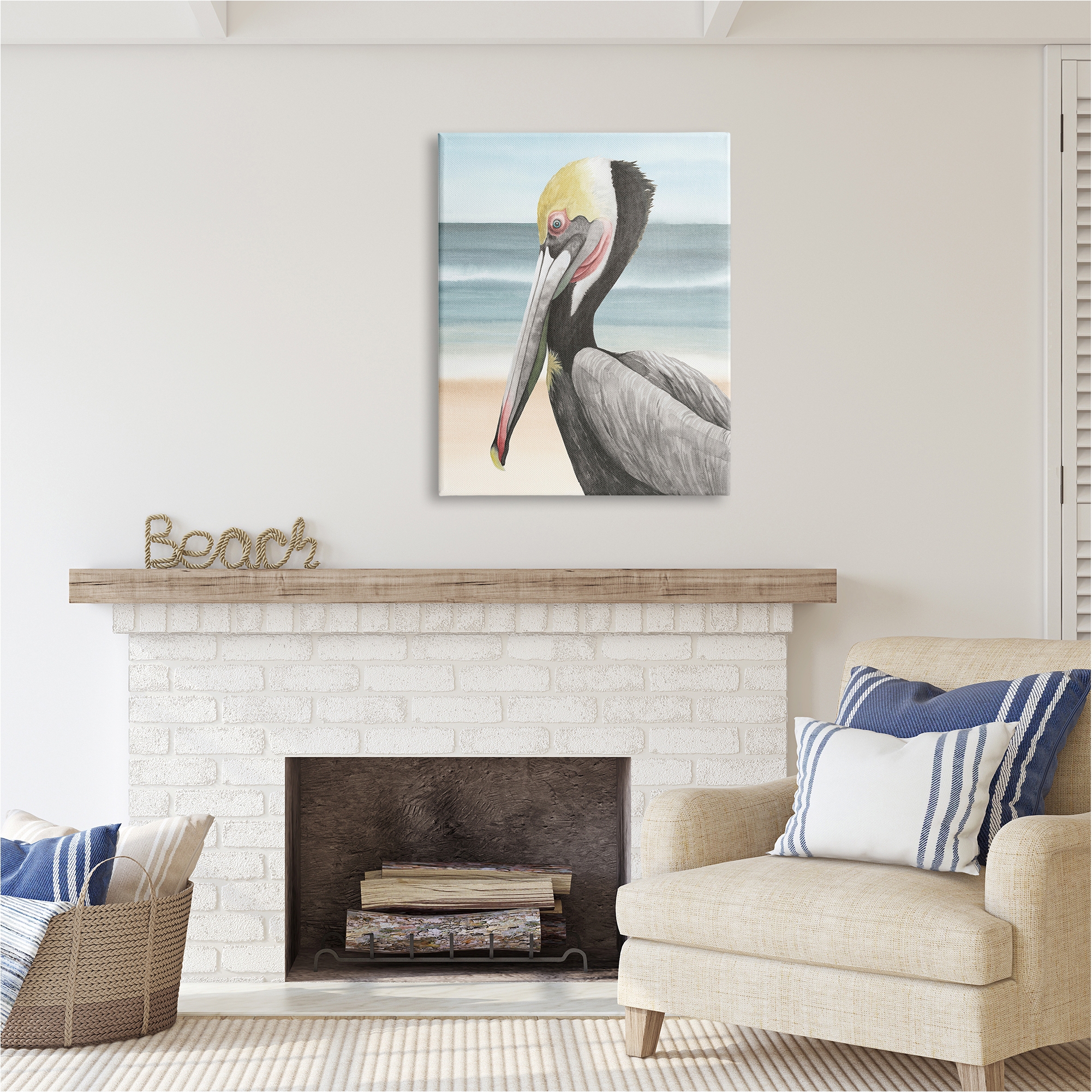 Stupell Industries Pelican & Coastal Shore Animals & Insects Painting Gallery Wrapped Canvas Art Print Wall Art, 30 x 40
