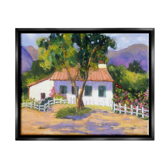 Stupell Industries Cottage Nature Painting Landscape Painting Black Floater Framed Canvas Art Print Wall Art, 21 x 17