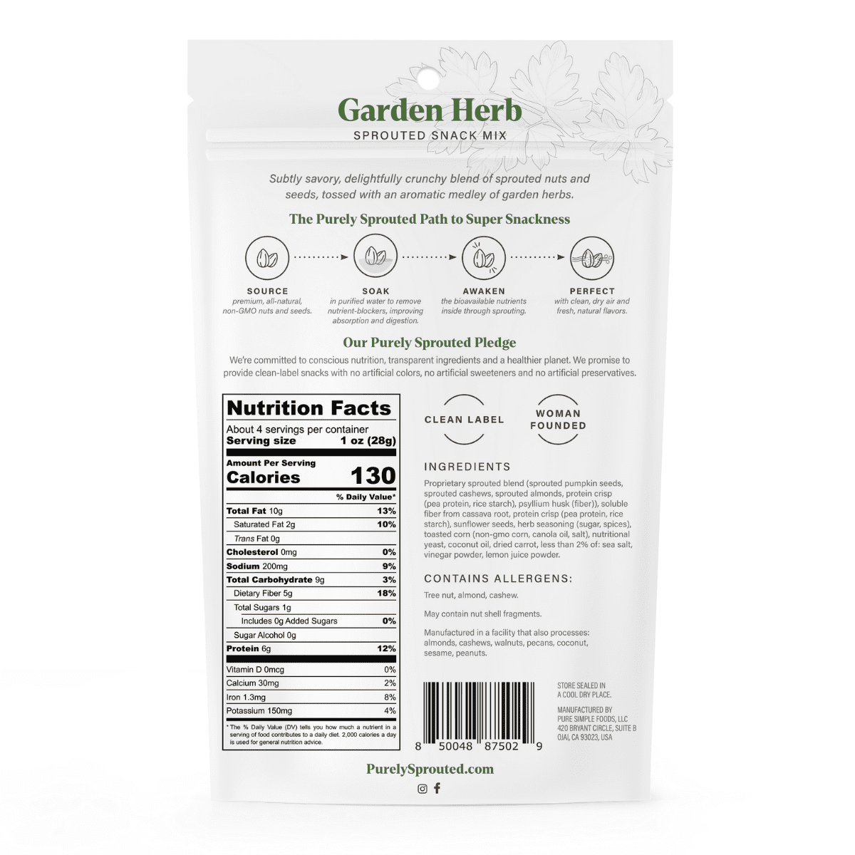 Purely Sprouted Garden Herb Sprouted Nut & Seed Clusters, Non-GMO, 2 Pack, 4 oz