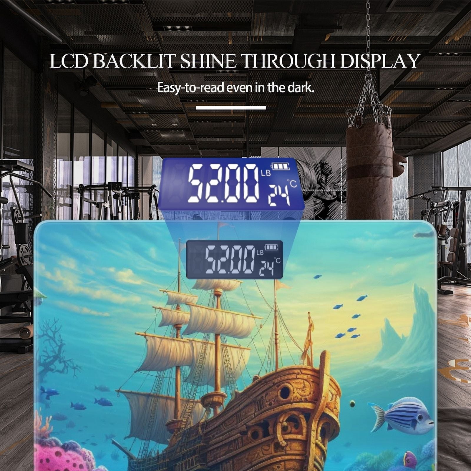 Bathroom Scale, Highly Accurate Digital Body Scale,Precisely Measures Weight up to 400 lbs-Pirate Ship Adrift In The Ocean Surrounded By Colorful Coral Reefs