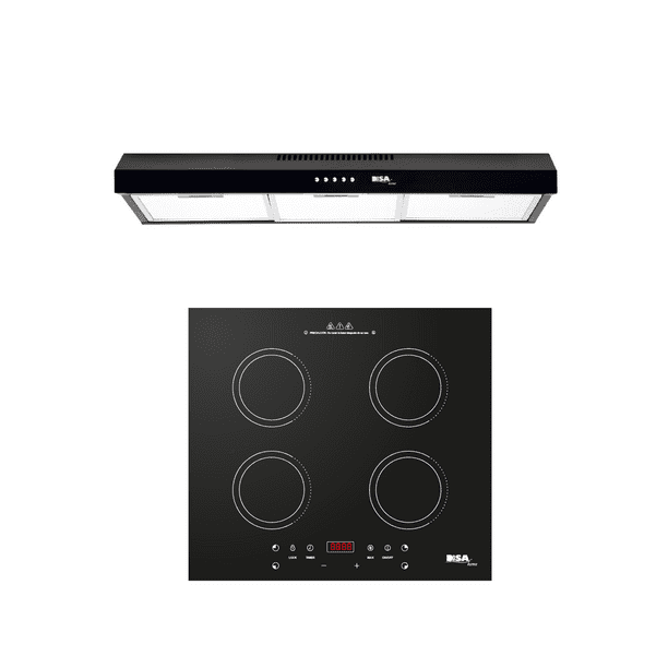 Combo DISA HOME Parrilla Inducción 4 Quemadores Negro y Campana Extractora de Pared Negro Mate 80 cm