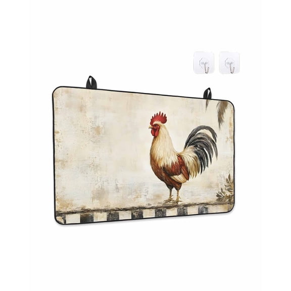 Rooster Chicken Stove Top Covers for Electric Stove, 28'x20'' Black Plaid Watercolor Vintage Texture Farm Glass Ceramic Stove Cover Foldable Rubber Mat Heat Resistant Cooktop Protector for Kitchen