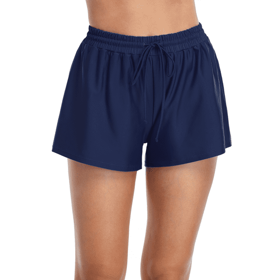 Hilor Women's Swim Board Shorts Plus Size Drawstring Swim Bottoms High Waist Swim Shorts