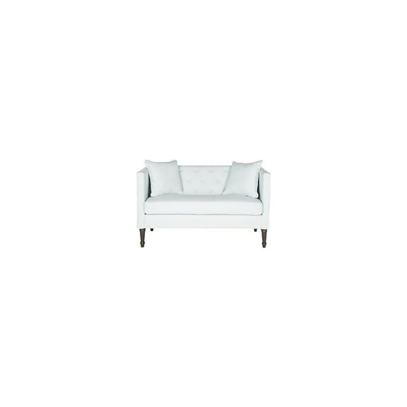 Safavieh Sarah Tufted Settee With Pillows-Color:Powder Blue / White / Espresso