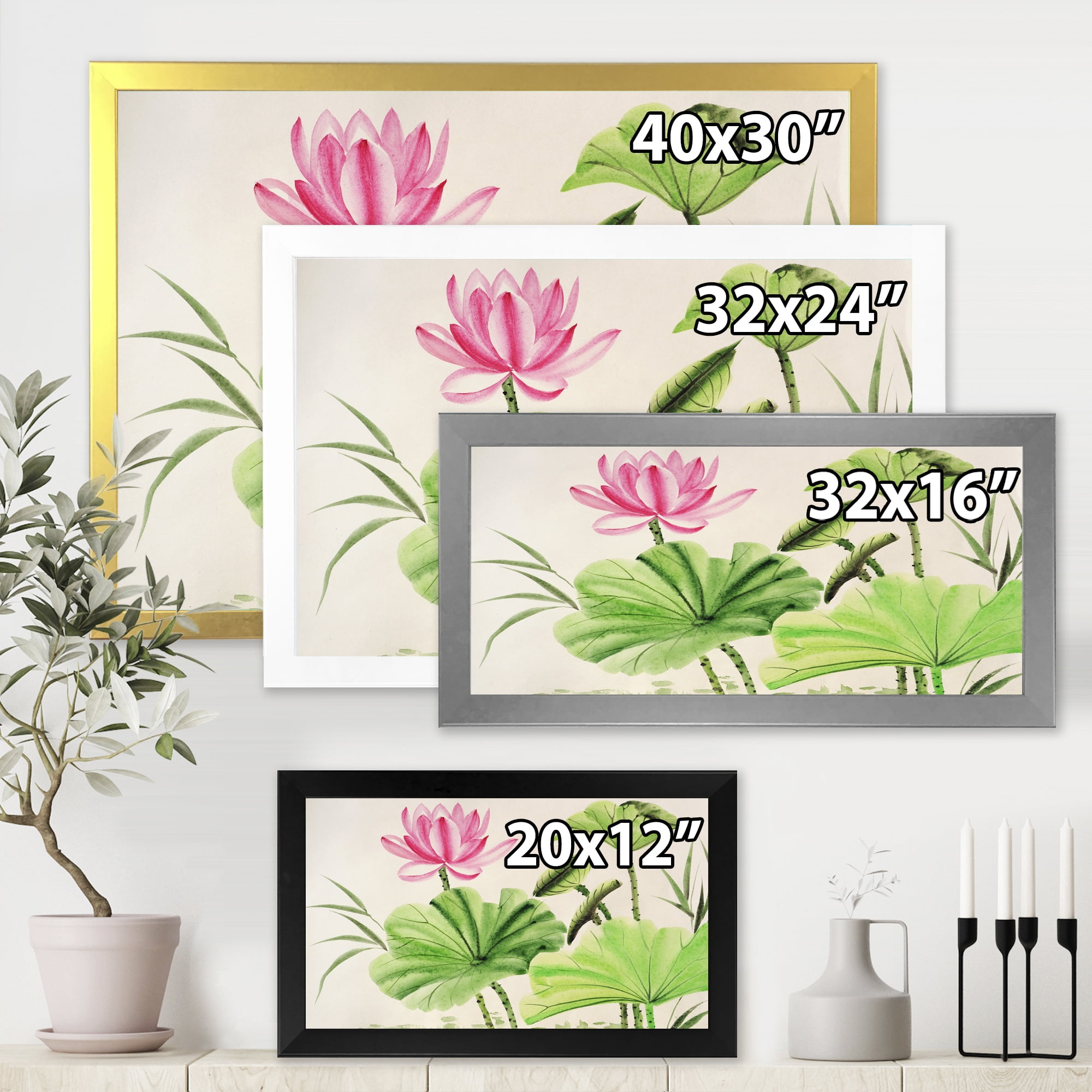 Designart 'Ancient Pink Lotuses In The Pond V' Traditional Framed Art Print