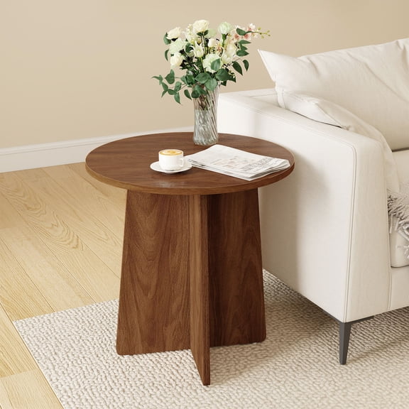 Permory 19.6 Inch Round Side Table, Modern MDF Top End Accent Table, Small Round Side Table for Living Room Bedroom Balcony Indoor Use
