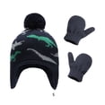 thumbnail image 3 of Minnieouse Sombrero Guantes Kit Diseño de orejeras Manoplas de punto para niños con patrones de dinosaurios Animal Accesorios de invierno Regalo de Año Sombreros Pasto verde S 1-2 ans Minnieouse AP009413-16B, 3 of 6
