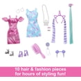 thumbnail image 3 of Barbie Doll, Fun & Fancy Hair with Extra-Long Colorful Black Hair and Shimmery Pink Dress, 10 Hair and Fashion Play Accessories, 3 of 5