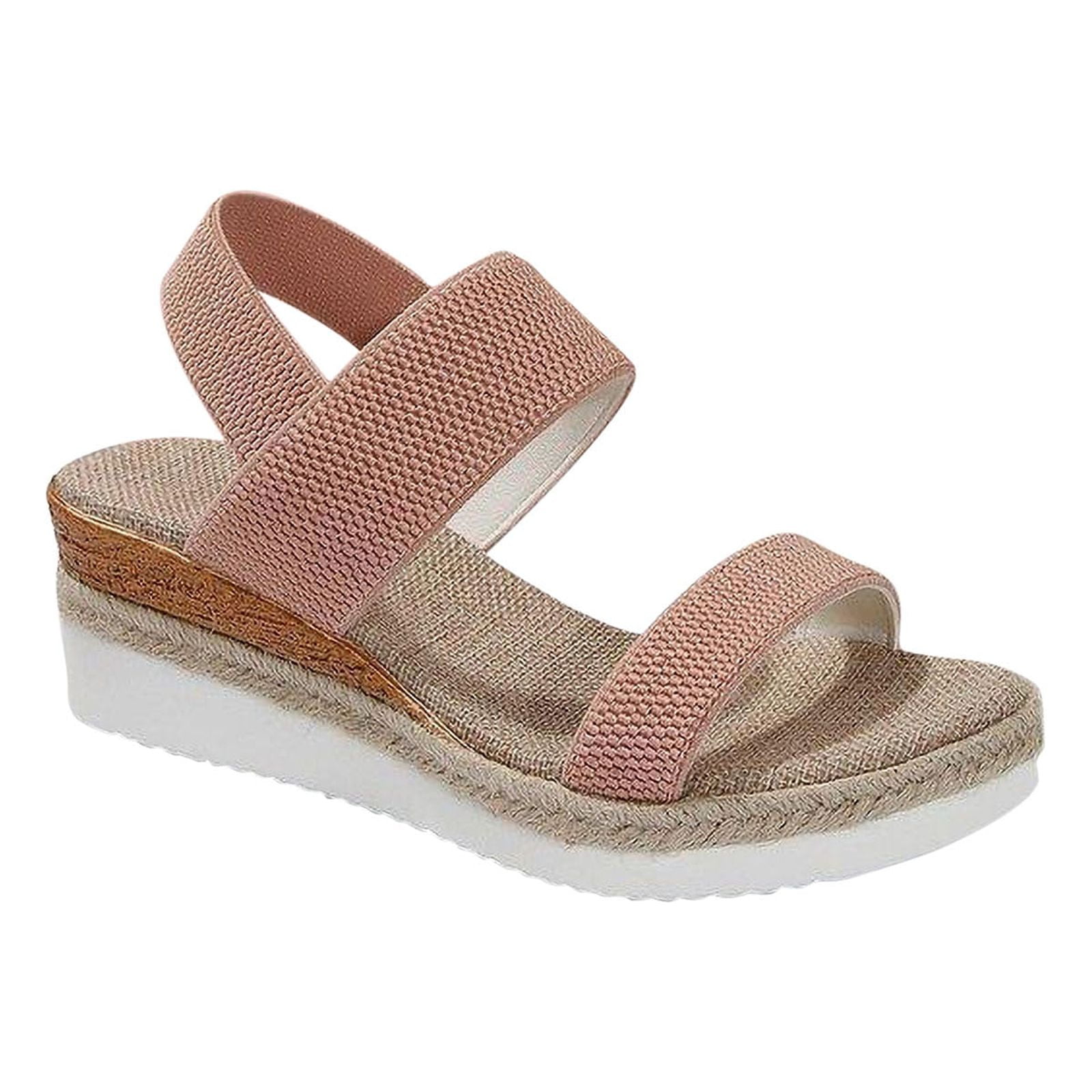 Honeeladyy Womens Wedge Sandals Open Toe Elastic Ankle Strap Sandals Summer Beach Casual Clearance Sandals for Work Birthday Gifts for Daughter Pink Size 40