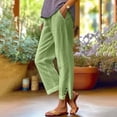 thumbnail image 1 of Womens Pants Women Solid Straight Solid Elastic Pants Long Drawstring Linen Women Waist Cotton Casual Button Slit Trouser Legs Pants Casual Pants Women, 1 of 5