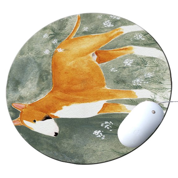 KuzmarK Round Mousepad / Hot Pad / Trivet - Colored Bull Terrier with Queen Anne's Lace Dog Art by Denise Every