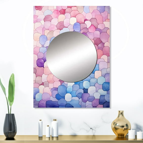 Designart "Nautical Tiles Twilight in Blue and Pink" Coastal Sunset Mirror Wall Decor - Coastal Blue Coastal Mirror Wall Art For Bathroom - 32" x 24" Inch