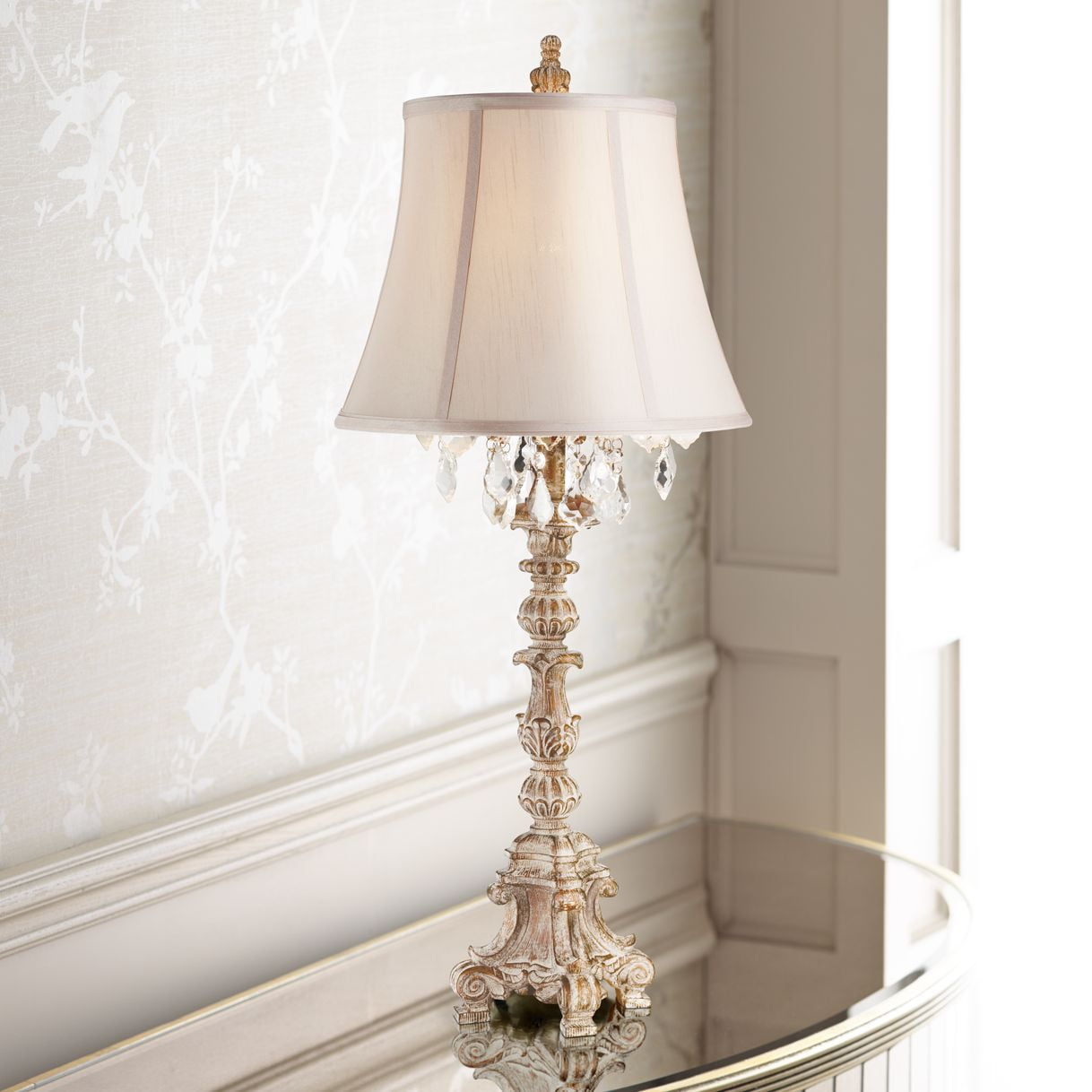 Barnes and Ivy Cottage Table Lamp Crystal Antique White