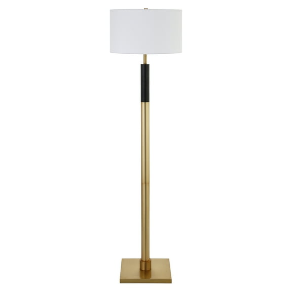 Evelyn&Zoe Teagan Two-Tone Floor Lamp with Fabric Shade, Brass/Black/White