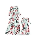 thumbnail image 2 of Frontwalk Mother Daughter Long Maxi Dresses Floral Print Sundress Parent-Child Family Matching Dress Women Girls Loose Sleeve Green (Mom) 2XL, 2 of 7