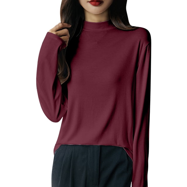 Dagugfen Blouses pour Femmes Manches Longues Col Rond Tricot Mince Léger Hauts Couleur Unie